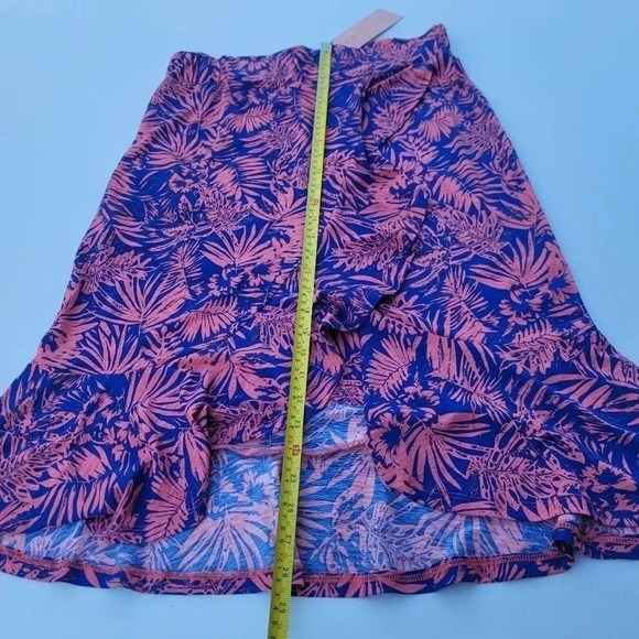 NWT AMANA Women's Floral Wrap Skirt Stretch Ruffle Pink Blue Elastic Waist sz L - Picture 8 of 9